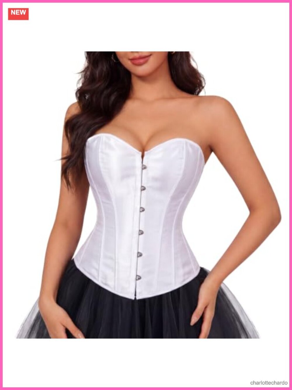 Black Satin Bustier Corset Top Lace Up Waist Cincher Hourglass Shapewear